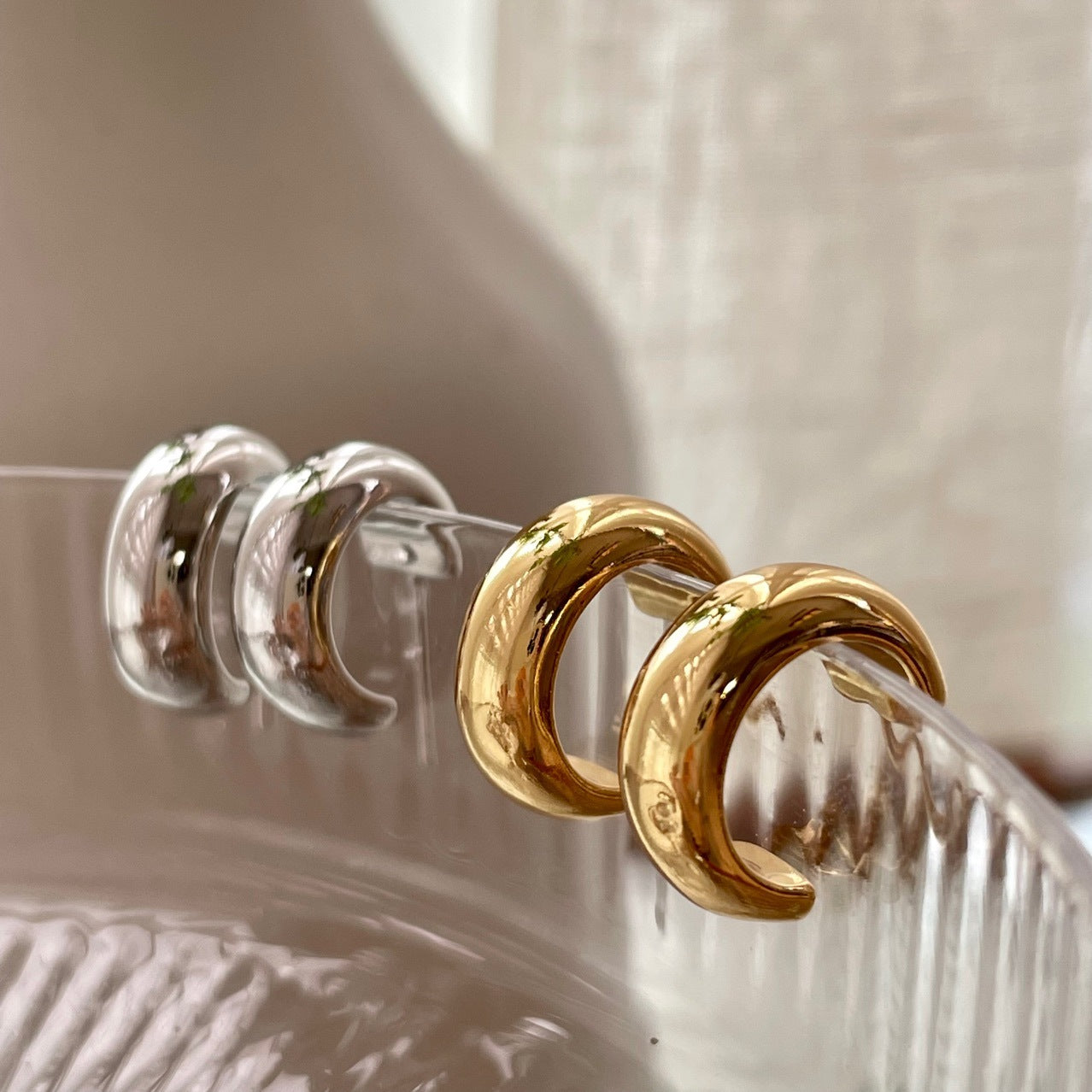 Two-Tone Vintage French Hoop Earrings