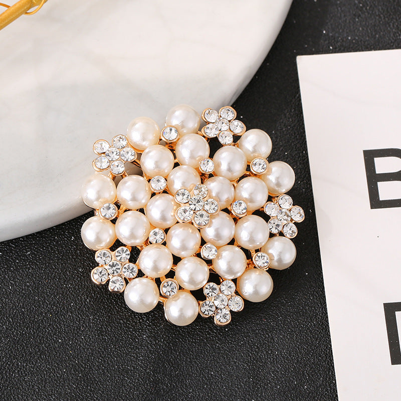 Elegant Pearl and Diamond Flower Brooch – Fashion OL Style