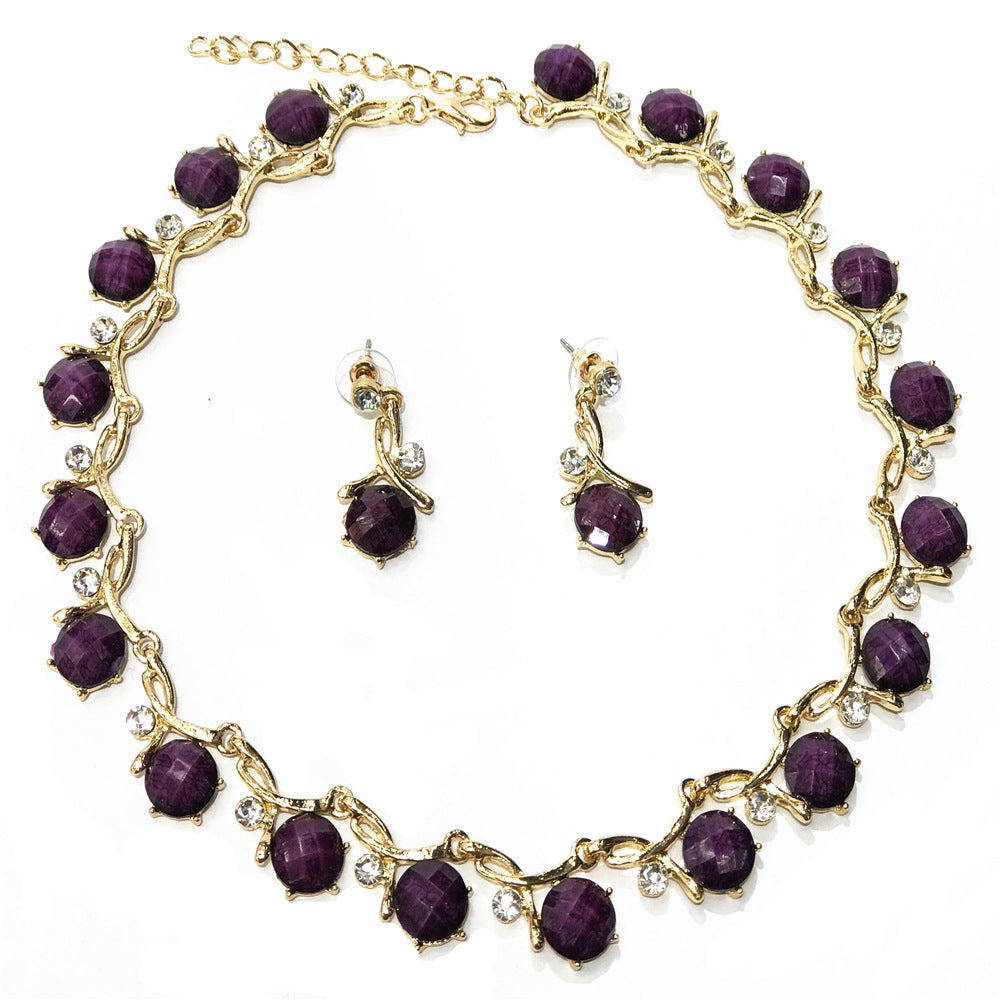 Multi-Color Floral Resin Jewelry Sets – Necklace & Earrings with Alloy and Crystal Accents