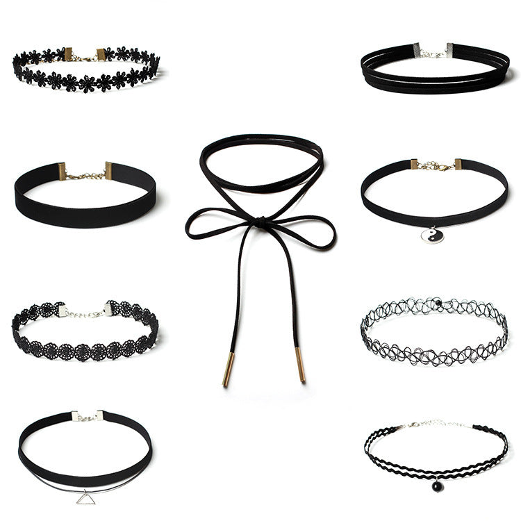 Black Velvet Gothic Choker Necklace Set for Women