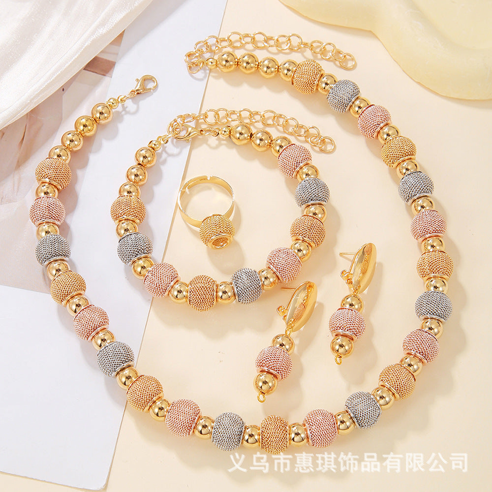 Fashion Contrast Large Round Bead Necklace, Set