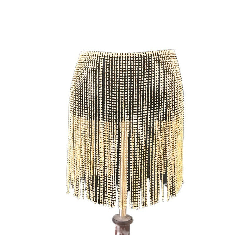 Rhinestone Fringe Body Chain Skirt – Flashy Nightclub Jewelry for Women