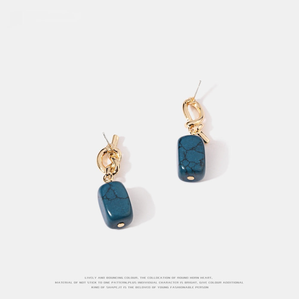 Simple Synthetic Stone Eardrops with Silver Pin – Modern Women's Fashion Jewelry