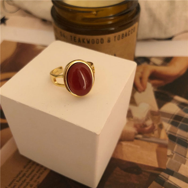 French Minority Design Cold Wind Red Agate Ring