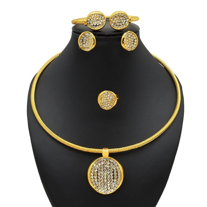 Zircon & Pearl Jewelry Set — Necklace, Ring, Earrings & Bracelet