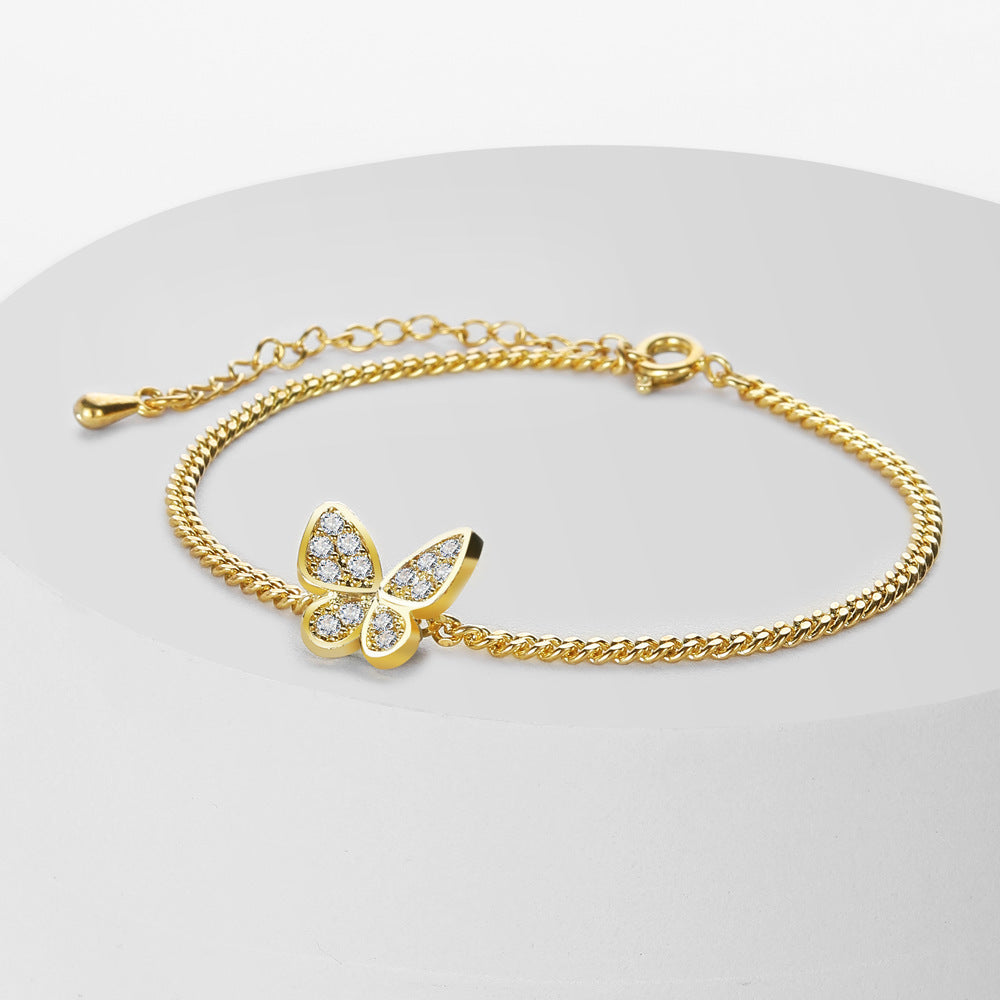 Simple Copper Butterfly Bracelet with Zircon Inlay