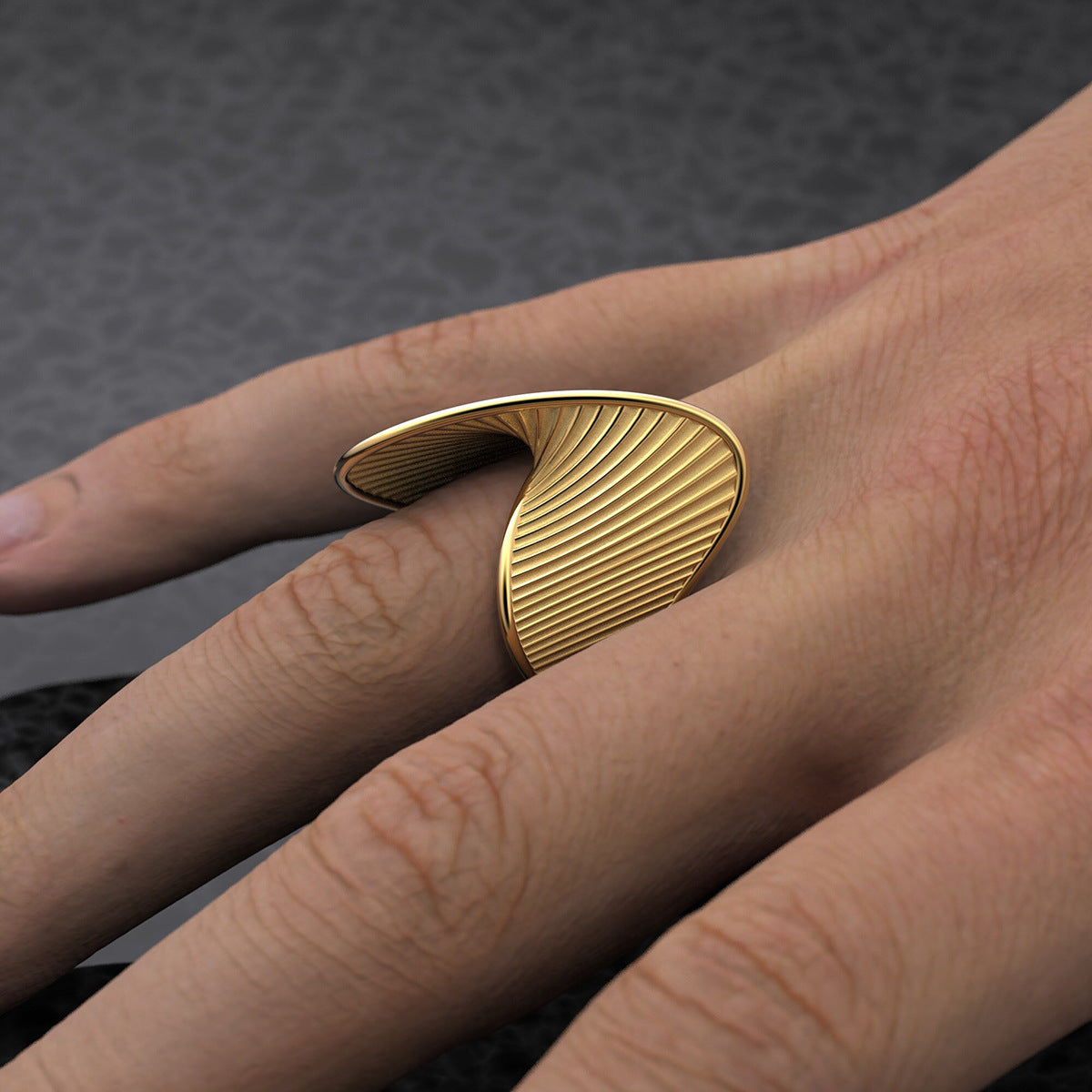 European & American 18K Gold-Plated Stainless Steel Striped Twist Ring
