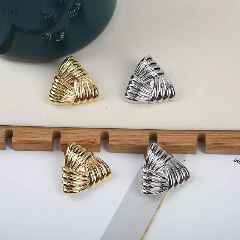 Golden Feather Pleated Triangle Earrings for Women