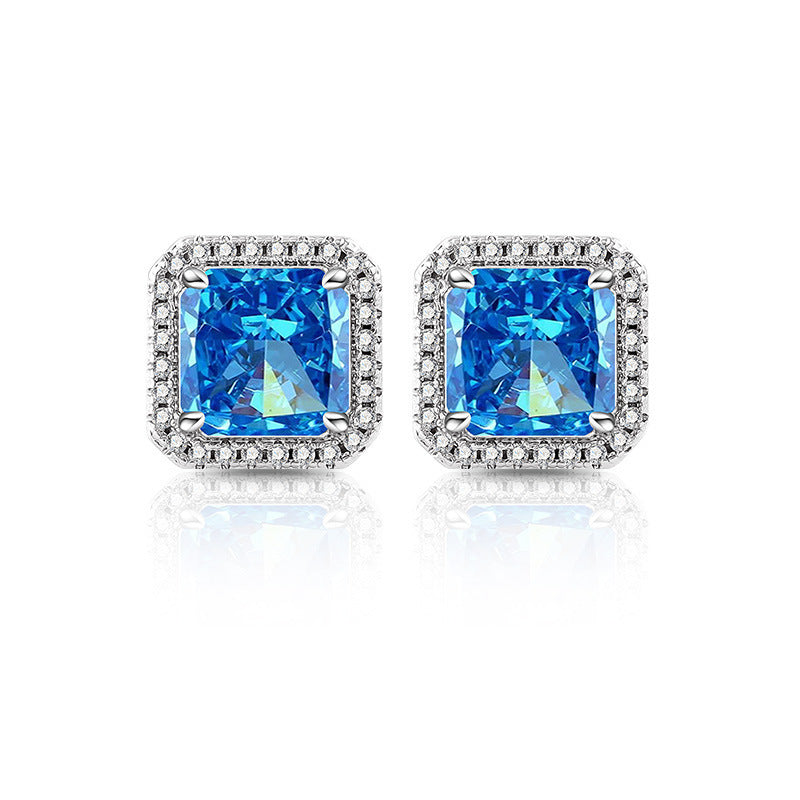 Geometric Square Carbon Drill Stud Earrings