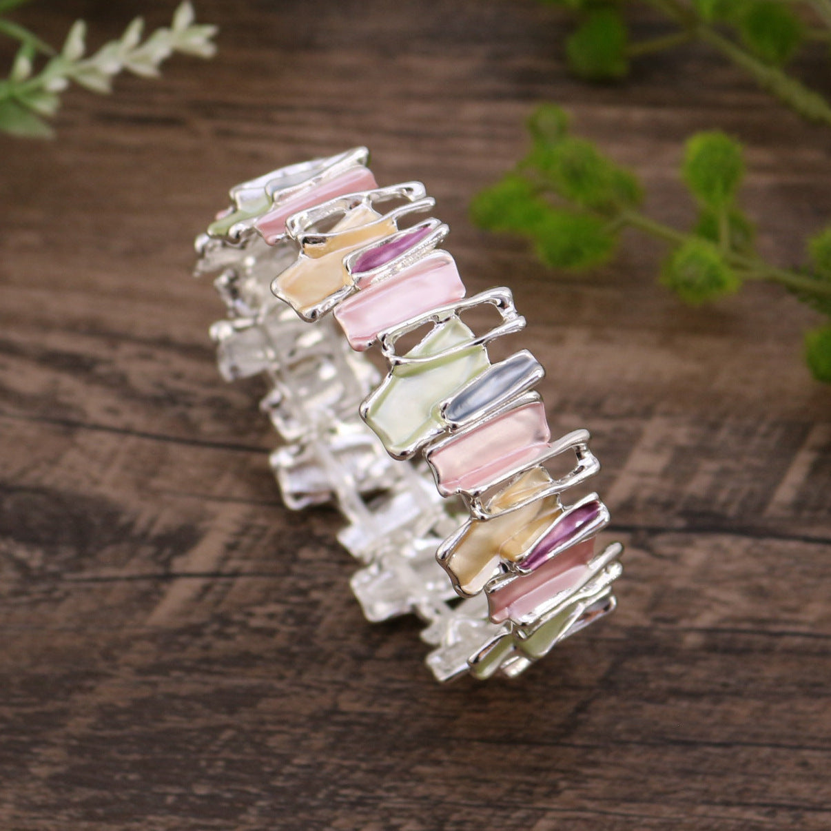Colorful Irregular Oil Necklace & Alloy Stitch Bracelet for Women