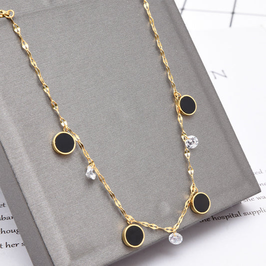 Gold Water Wave Chain Anklet with Black Zircon Pendant, Fashion OL Style