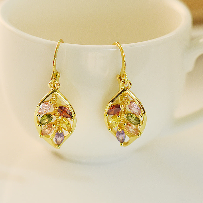 Gold leaf inlaid colorful imitation gemstone earrings