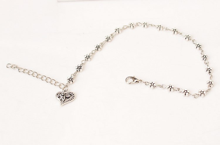 Heart-Shaped Ankle Chain in Electroplated Alloy