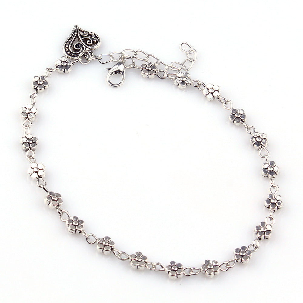 Heart-Shaped Ankle Chain in Electroplated Alloy