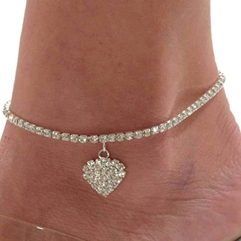 Heart-Shaped Rhinestone Anklet – Sparkling Love Design