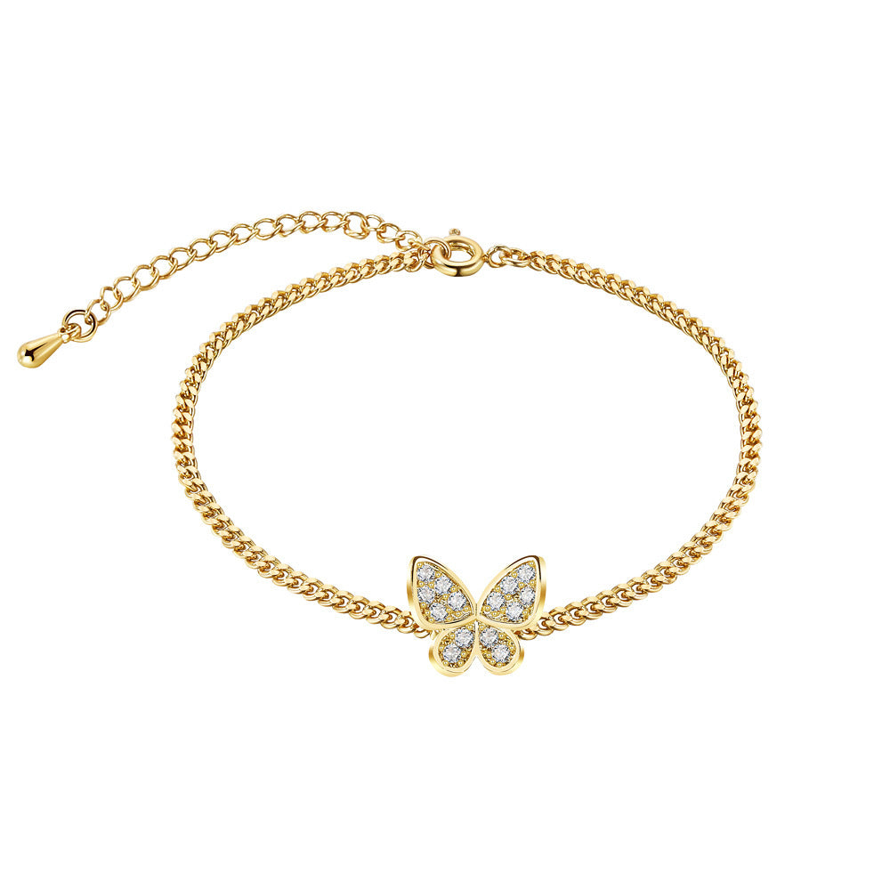 Simple Copper Butterfly Bracelet with Zircon Inlay