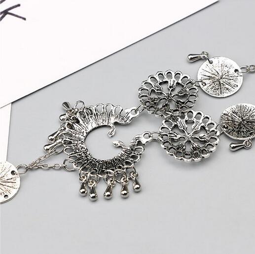 Boho Barefoot Flower Anklet – Hollow Teardrop Sandal Chain in Antique Silver