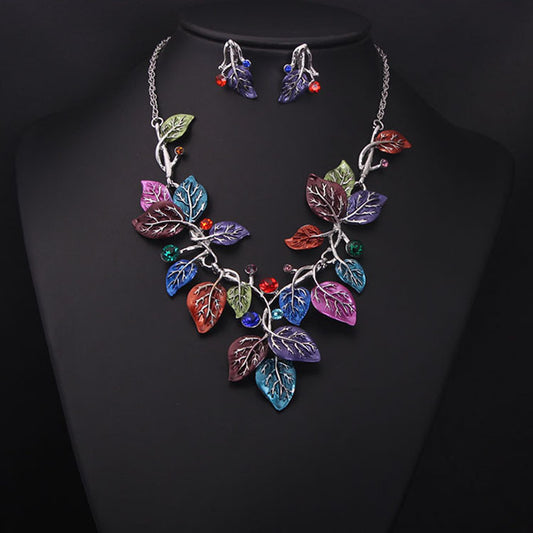 Europe jewelry sets, colorful leaves, short clavicle necklace, three styles to choose from