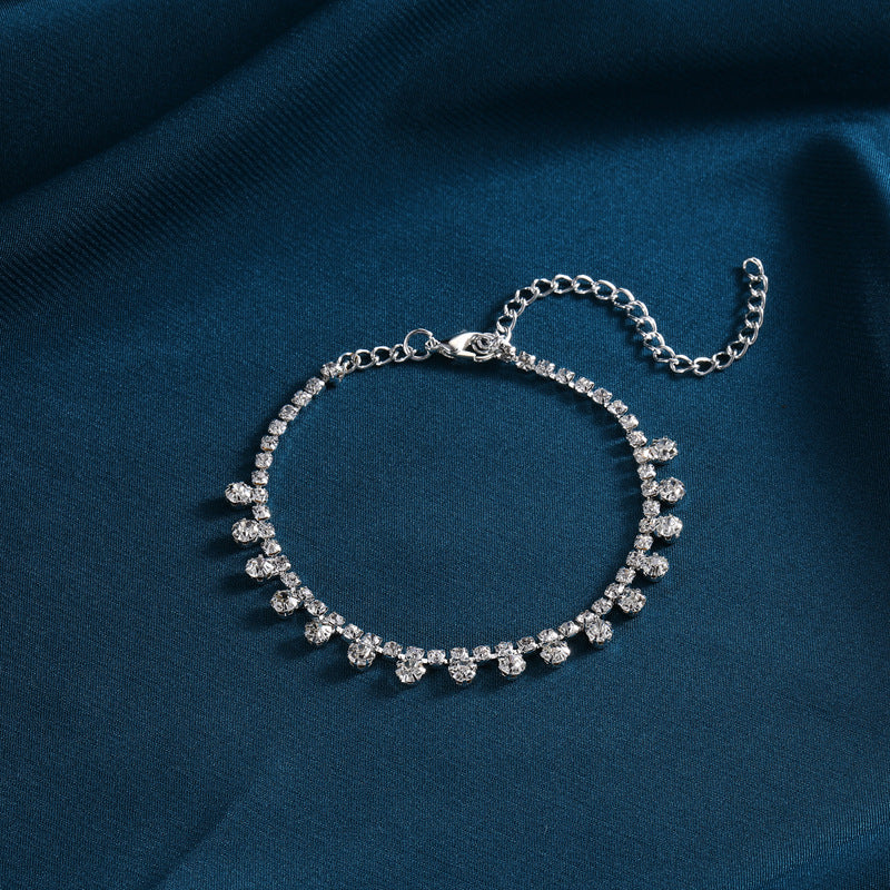 Women's Silver Diamond-Style Geometric Anklet