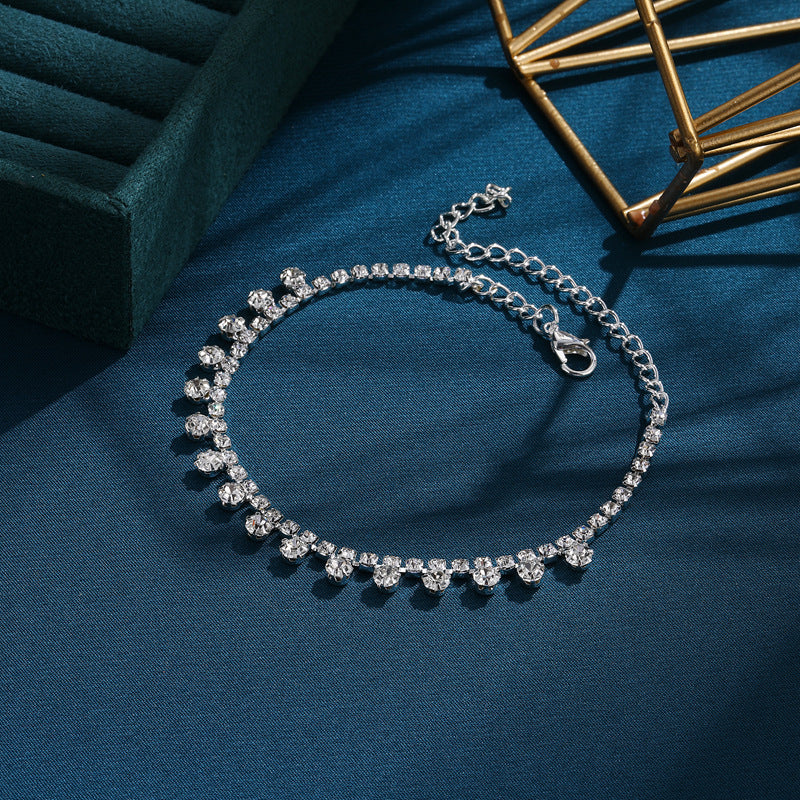 Women's Silver Diamond-Style Geometric Anklet