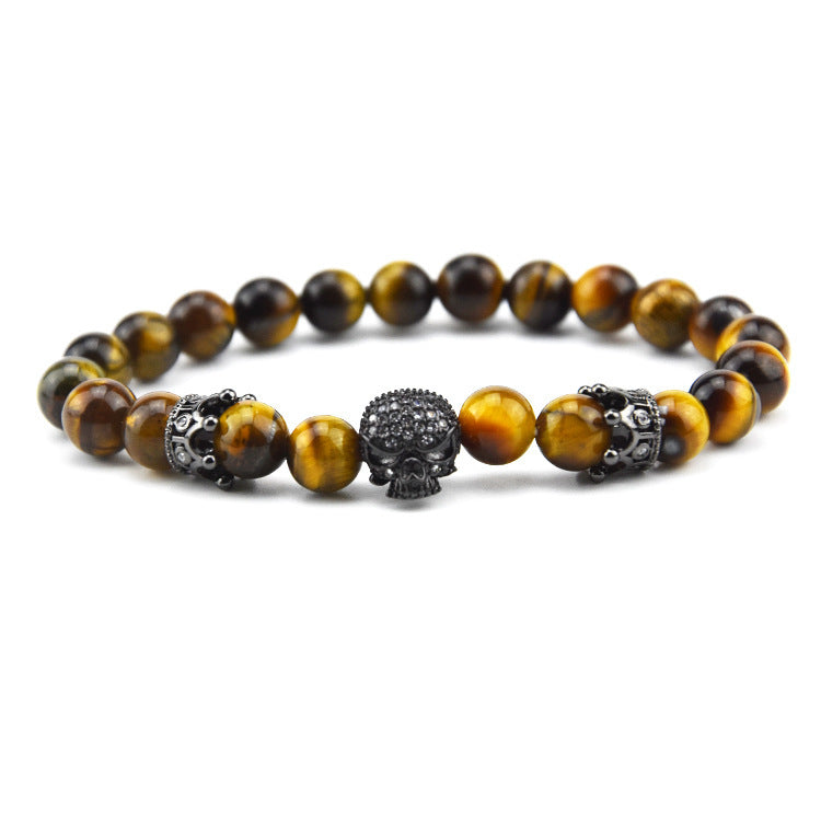 Volcanic Rock Beaded Bracelet with Crown and Zircon