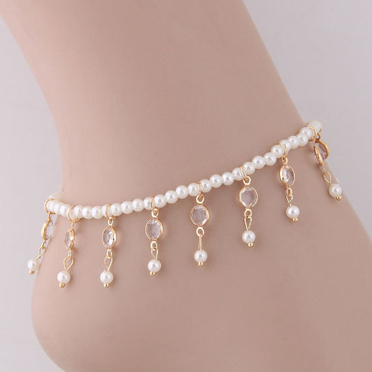 Women's Pearl Tassel Anklet in Gold or Silver