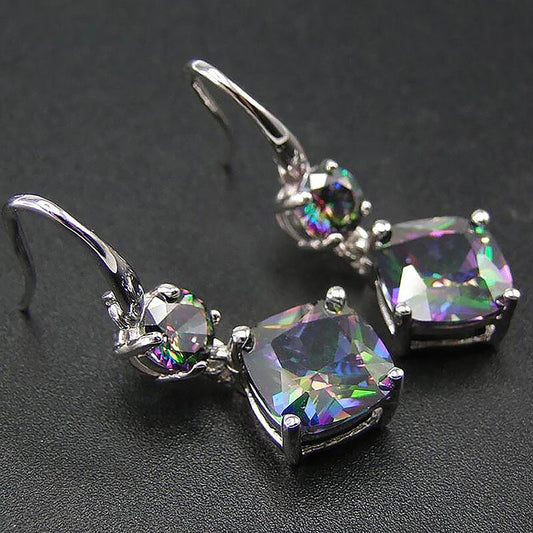 Exquisite Colorful Zircon Geometric Earrings, Elegant Pendant Style for Women