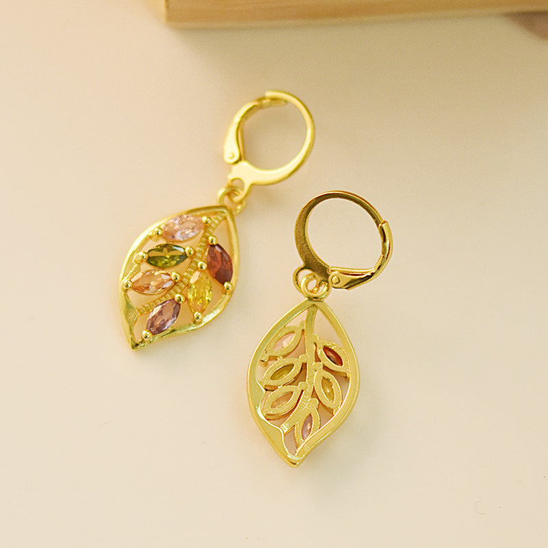 Gold leaf inlaid colorful imitation gemstone earrings