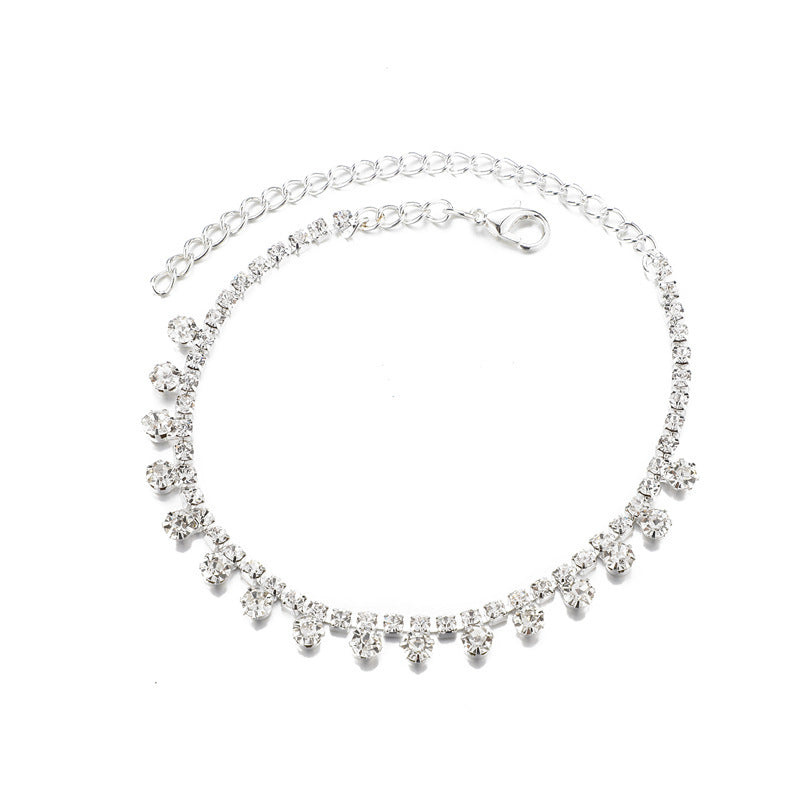Women's Silver Diamond-Style Geometric Anklet