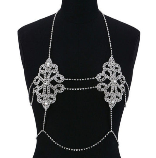 Geometric Crystal Chest Body Chain – Sexy Rhinestone Bikini Jewelry for Women