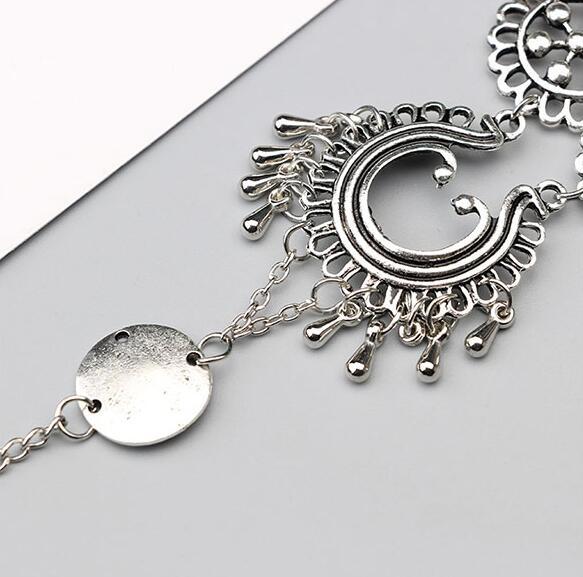 Boho Barefoot Flower Anklet – Hollow Teardrop Sandal Chain in Antique Silver