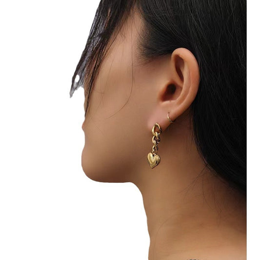 Heart Chain Geometric Stainless Steel Earrings – Modern Metal Jewelry