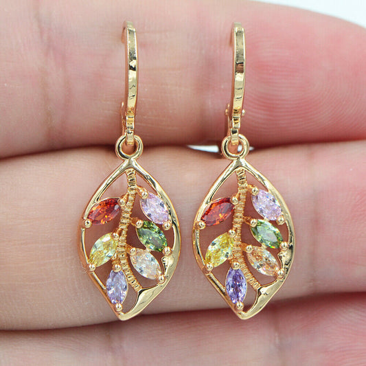 Gold leaf inlaid colorful imitation gemstone earrings