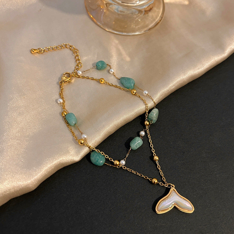 Blue Natural Stone Titanium Steel Anklet – Bohemian Style for Women