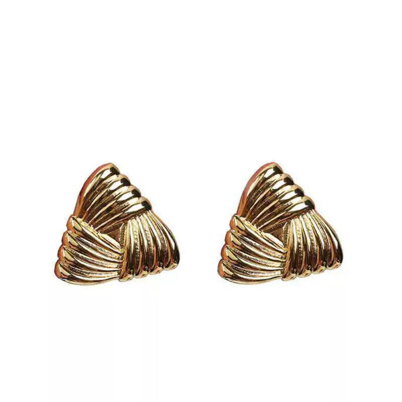 Golden Feather Pleated Triangle Earrings for Women