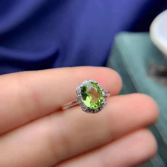 Natural Olivine Jewelry Set – 925 Silver Adjustable Ring, Pendant & Stud Earrings