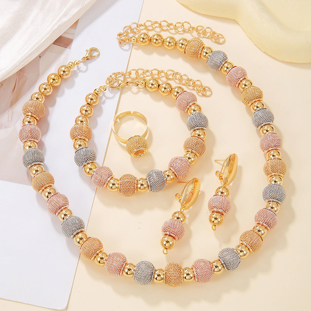 Fashion Contrast Large Round Bead Necklace, Set