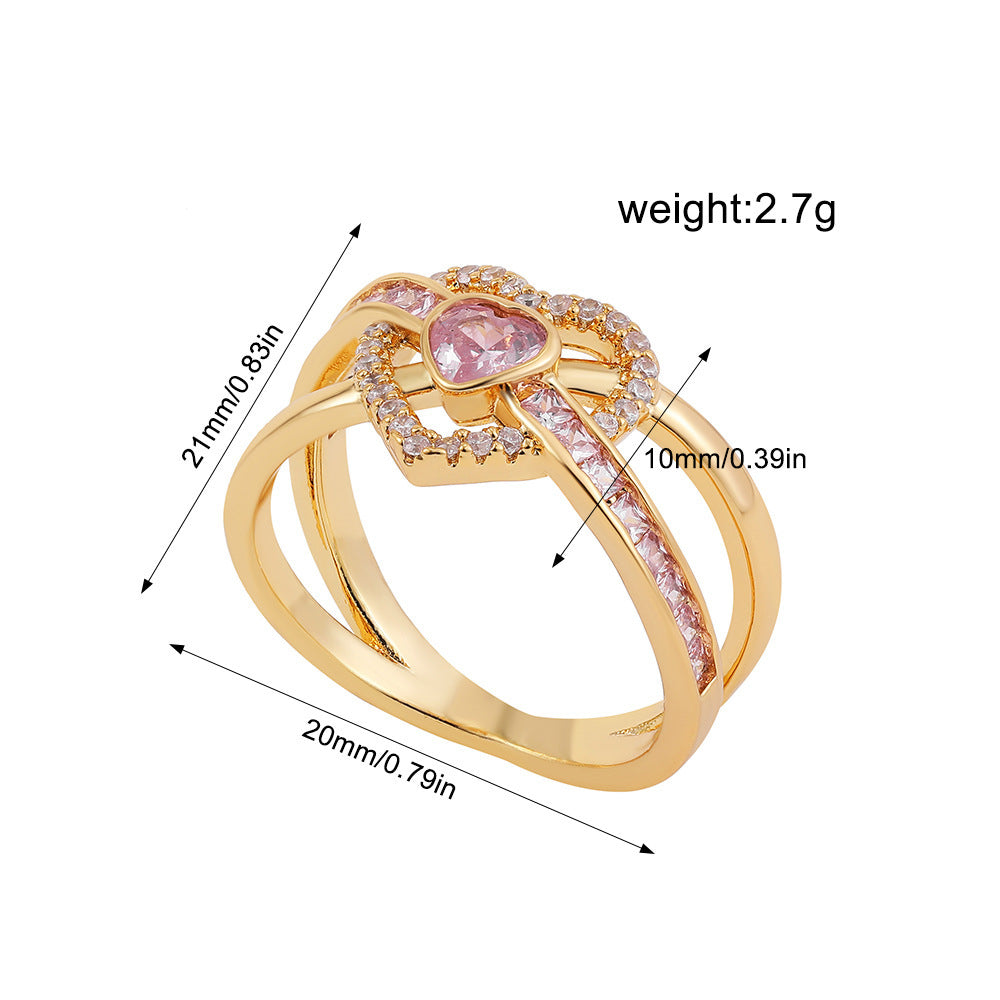 18K Gold Heart Zircon Ring — Cross Border Style
