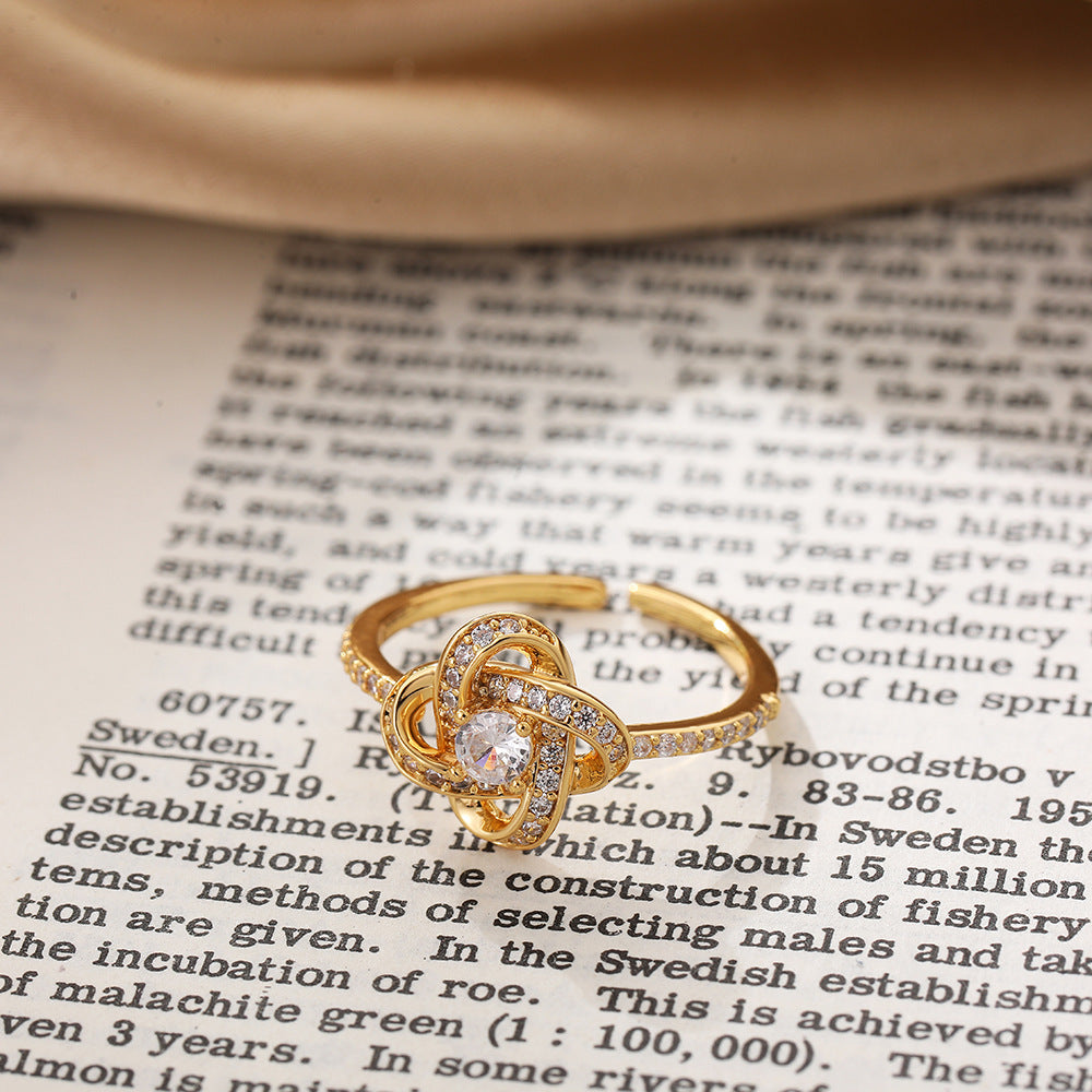 18K Gold Heart Zircon Ring — Cross Border Style