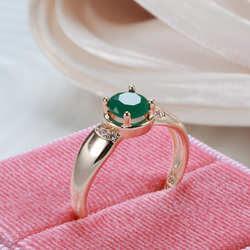 Rose Gold Emerald & Natural Zircon Ring