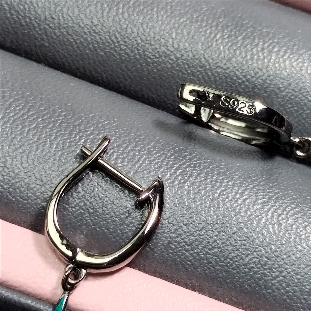 Silver-Plated Black Gold Diamond Enamel Tulip Earrings