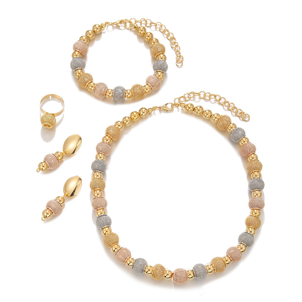 Fashion Contrast Large Round Bead Necklace, Set