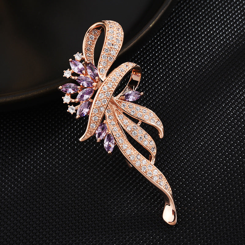 High-Grade Floral Pin Brooch – Rose Gold or Platinum Inlay Design