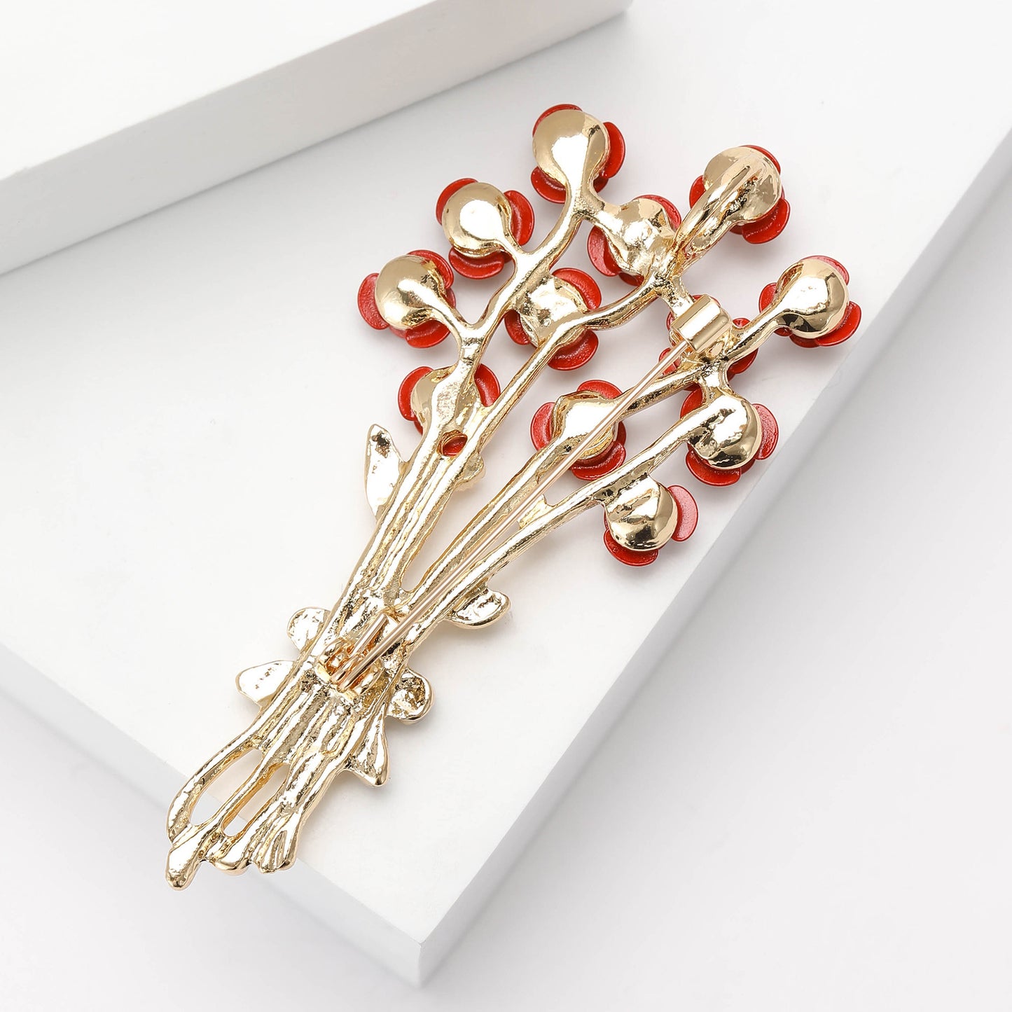 Enamel Rose Glaze Brooch – Elegant Floral Accent for Formal Looks