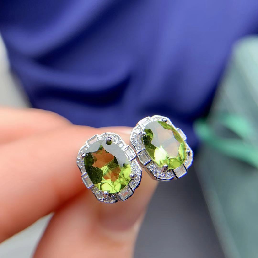 Natural Olivine Jewelry Set – 925 Silver Adjustable Ring, Pendant & Stud Earrings