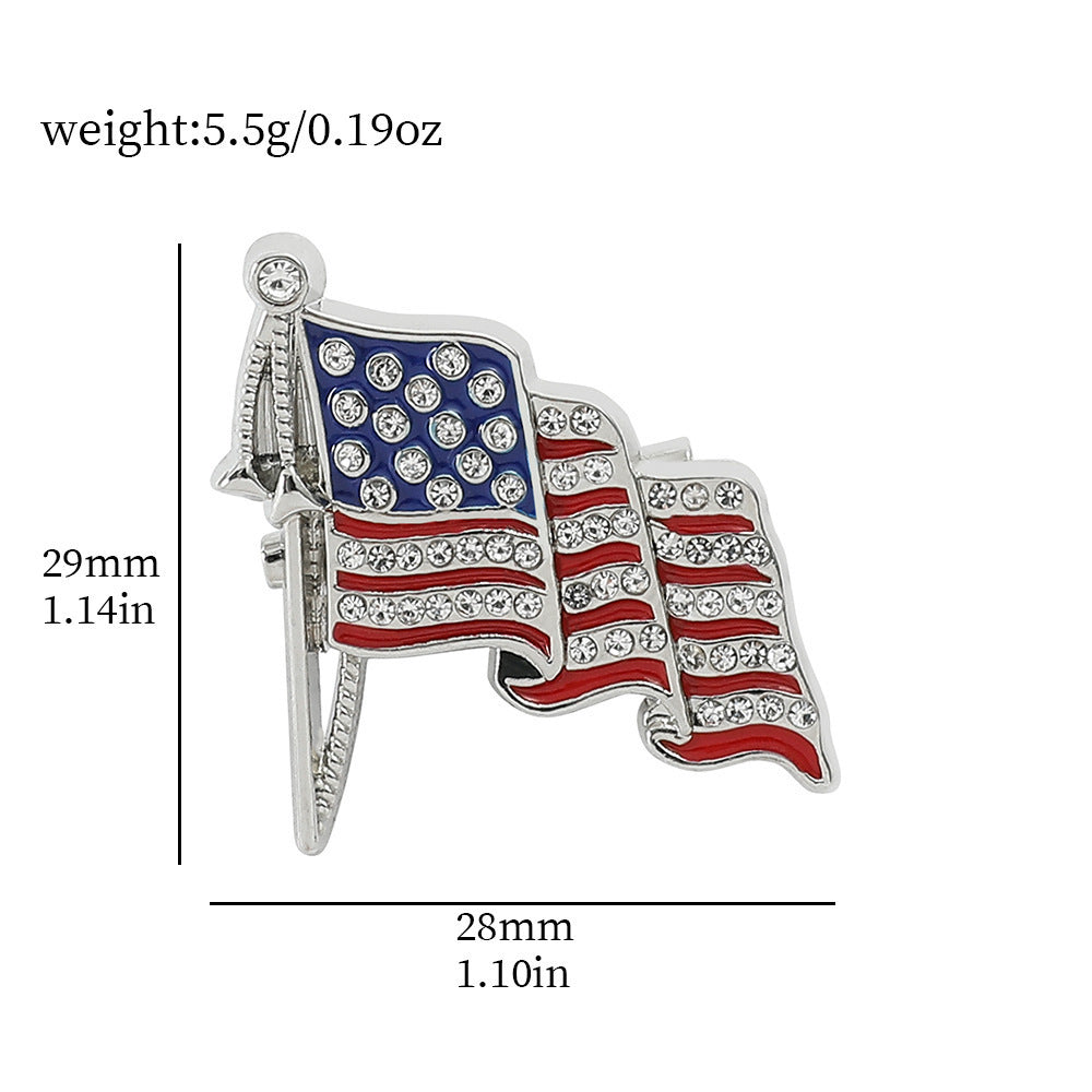 Golden “M” American Flag Brooch – Bold Patriotic Accent