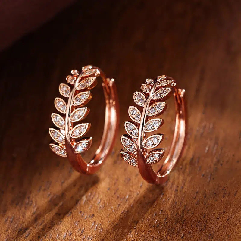 Creative Leaves Fine Zircon-Embedded Earrings