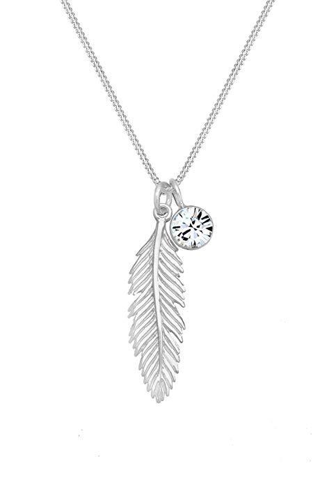 Zinc Alloy European & American Fashion Feather Diamond Pendant Necklace – Trendy Statement Jewelry