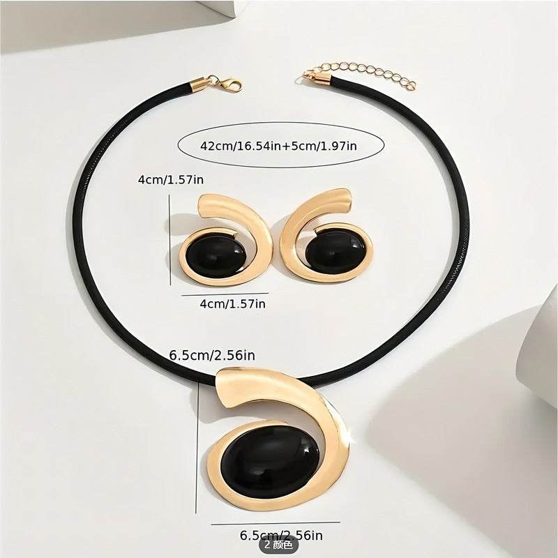 1 Set Of 3 Pieces, Creative Geometric Black Pendant Necklace Earring Set