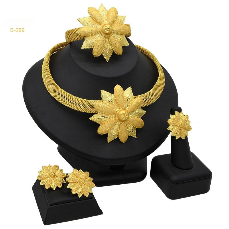 Zircon & Pearl Jewelry Set — Necklace, Ring, Earrings & Bracelet